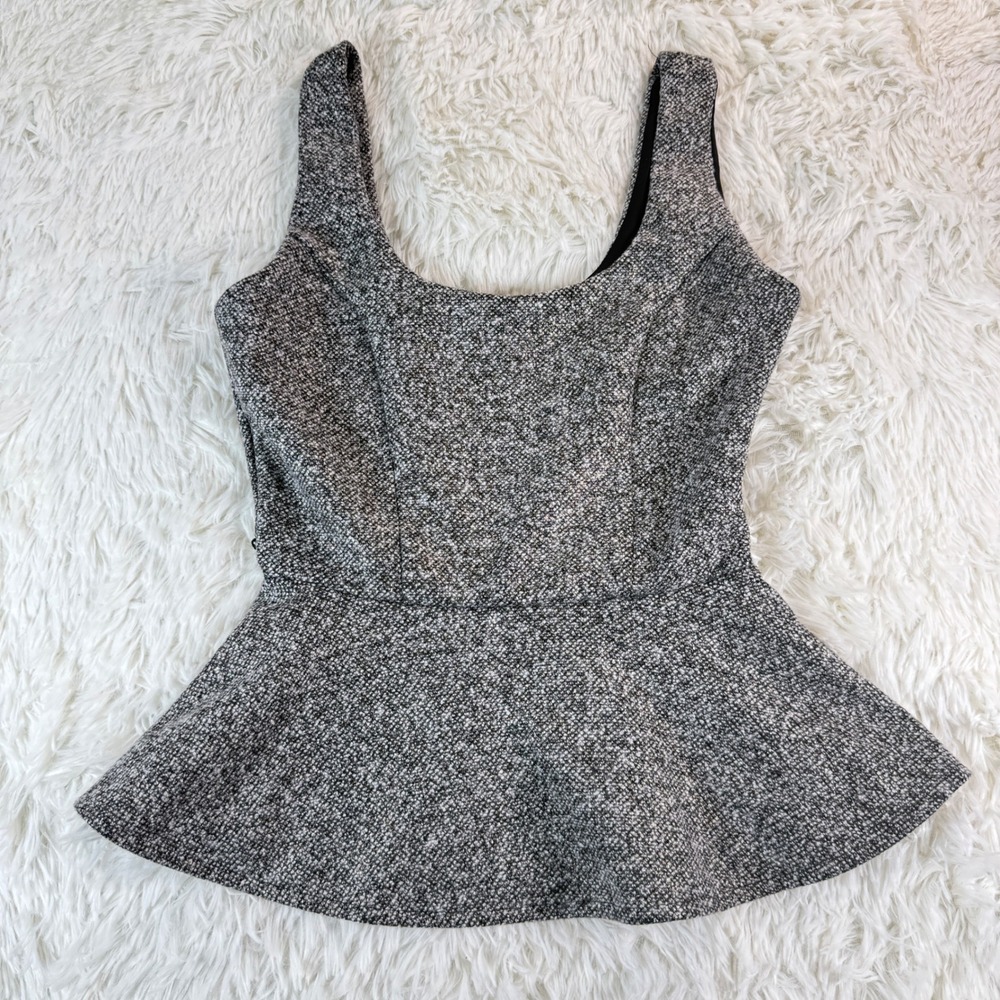 Bebe Tweed Peplum Tank Top Women's Size XS Sleeveless Zip Chic Textured Y2K 90s